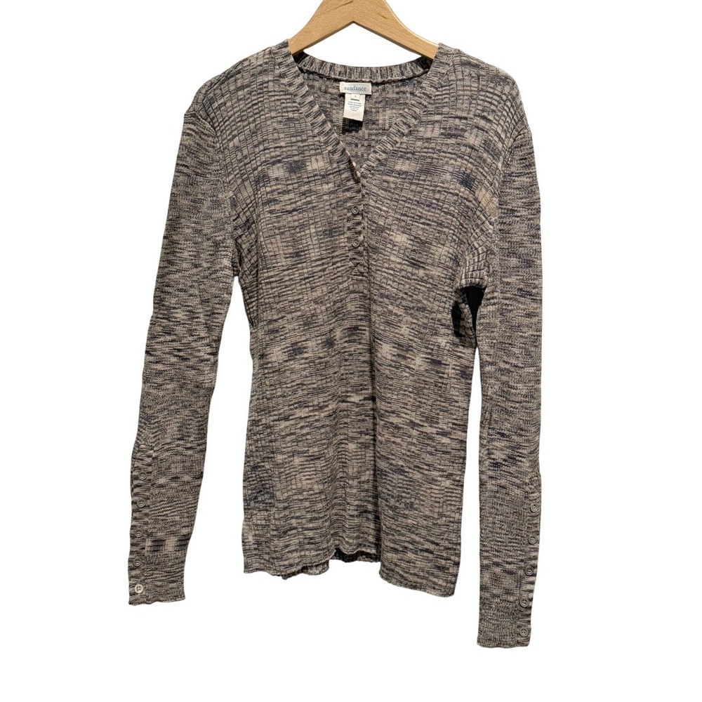 Sundance Ribbed Henley Women's L Brown Tan Knit Sweater Earthy Casual Natural - Picture 2 of 8